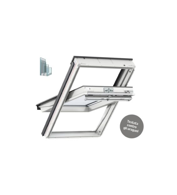 Schema triplo vetro VELUX® GGU - Finestra a bilico manuale in poliuretano e legno bianco