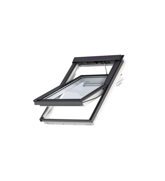 Finestra a bilico solare "GGU Integra" in legno di pino bianco, poliuretano bianco e alluminio by VELUX