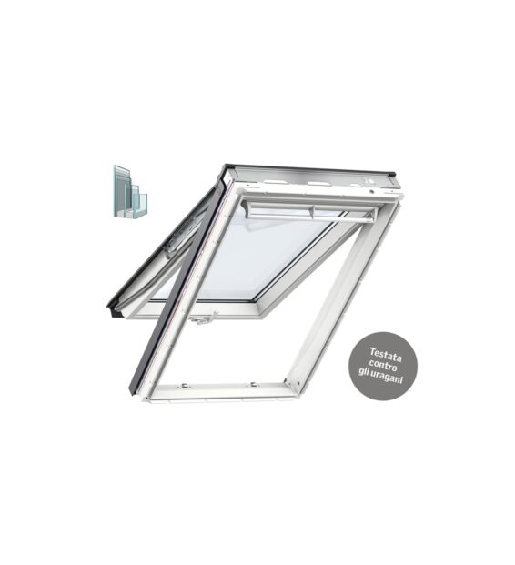 Schema triplo vetro VELUX® GPU - Finestra a vasistas/bilico manuale in poliuretano e legno bianco