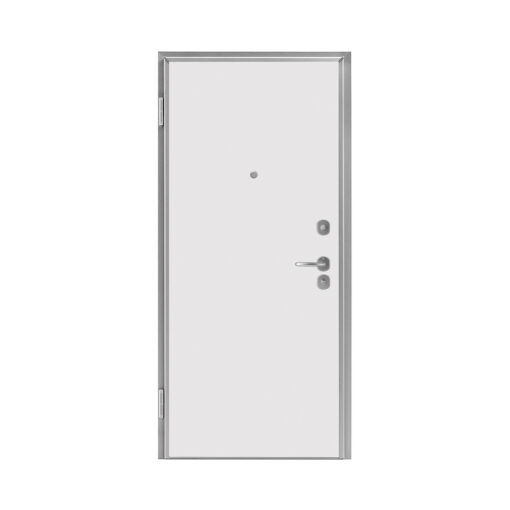 Porta blindata "Sicura" con pannello in colore Bianco Micro e finiture in colore Argento