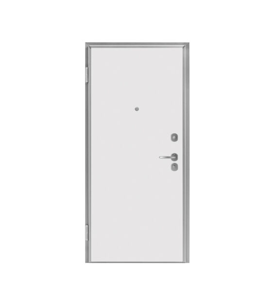 Porta blindata "Sicura" con pannello in colore Bianco Micro e finiture in colore Argento